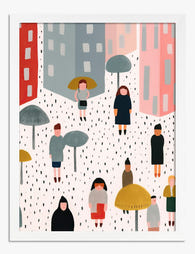 City Life in the Rain Art Print - White