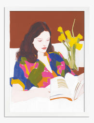 Colorful Pause: Woman Reading Art Print - White