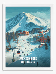 Jackson Hole Ski Escape Art Print White