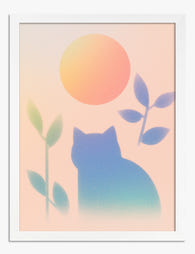 Sunset Cat Silhouette Art Print White