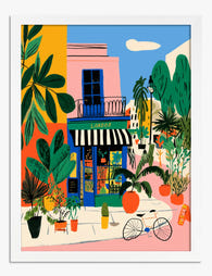 Colorful London Café Scene Art Print White