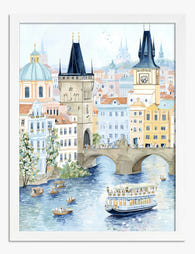 Prague Riverside Charm Art Print - White