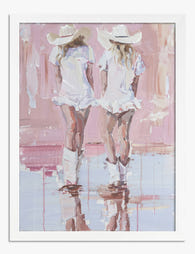 Pink Cowgirl Stroll Art Print - White