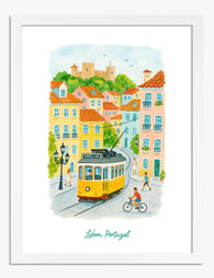 Lisbon Streetcar Vibes Art Print - White