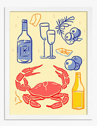 Coastal Crab & Cheers Art Print - White