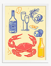 Coastal Crab & Cheers Art Print - White