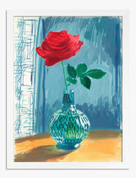 Red Rose in Blue Glass Art Print White