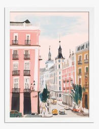 Pastel Madrid Streetscape Art Print - White