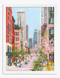 Pastel City Stroll Art Print - White