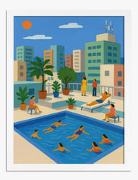 Rooftop Pool Escape Art Print - White