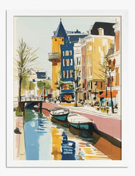 Amsterdam Canal Stroll Art Print - White