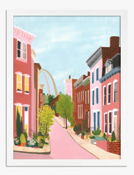 Pastel City Street View Art Print - White