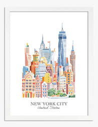 Vibrant NYC Skyline Art Print - White