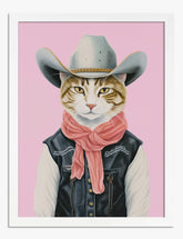 Cowboy Cat Charm Art Print - White