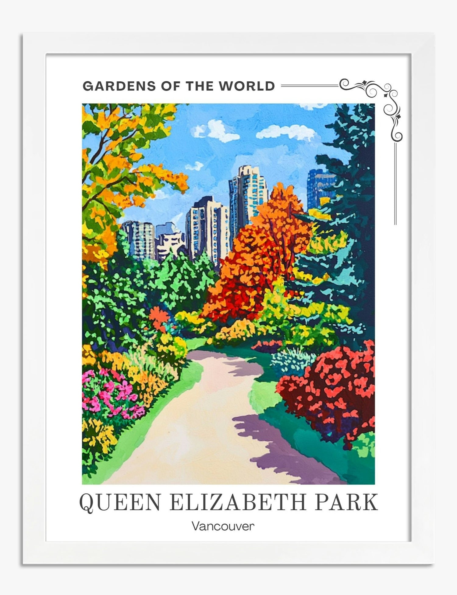 Queen Elizabeth Park View Art Print - White