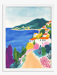 Vibrant Mediterranean Coast Art Print White