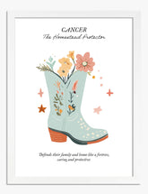 Cancer Zodiac Wildflower Boot Art Print - White