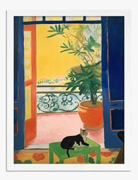 Matisse Window with Cat Art Print - White