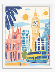 Playful London Cityscape Art Print - White