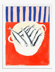 Sardines in Stripes Art Print White