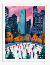 Winter Skating in the City Art Print - White