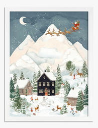 Snowy Village Holiday Magic Art Print - White