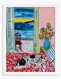 Seaside Morning with Dog Art Print - White