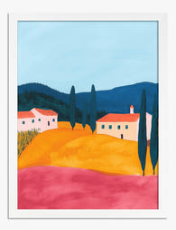 Sunlit Italian Hillside Art Print White