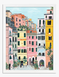 Pastel Italian Village Charm Art Print - White