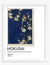 Hokusai Cherry Blossom Robin Art Print White