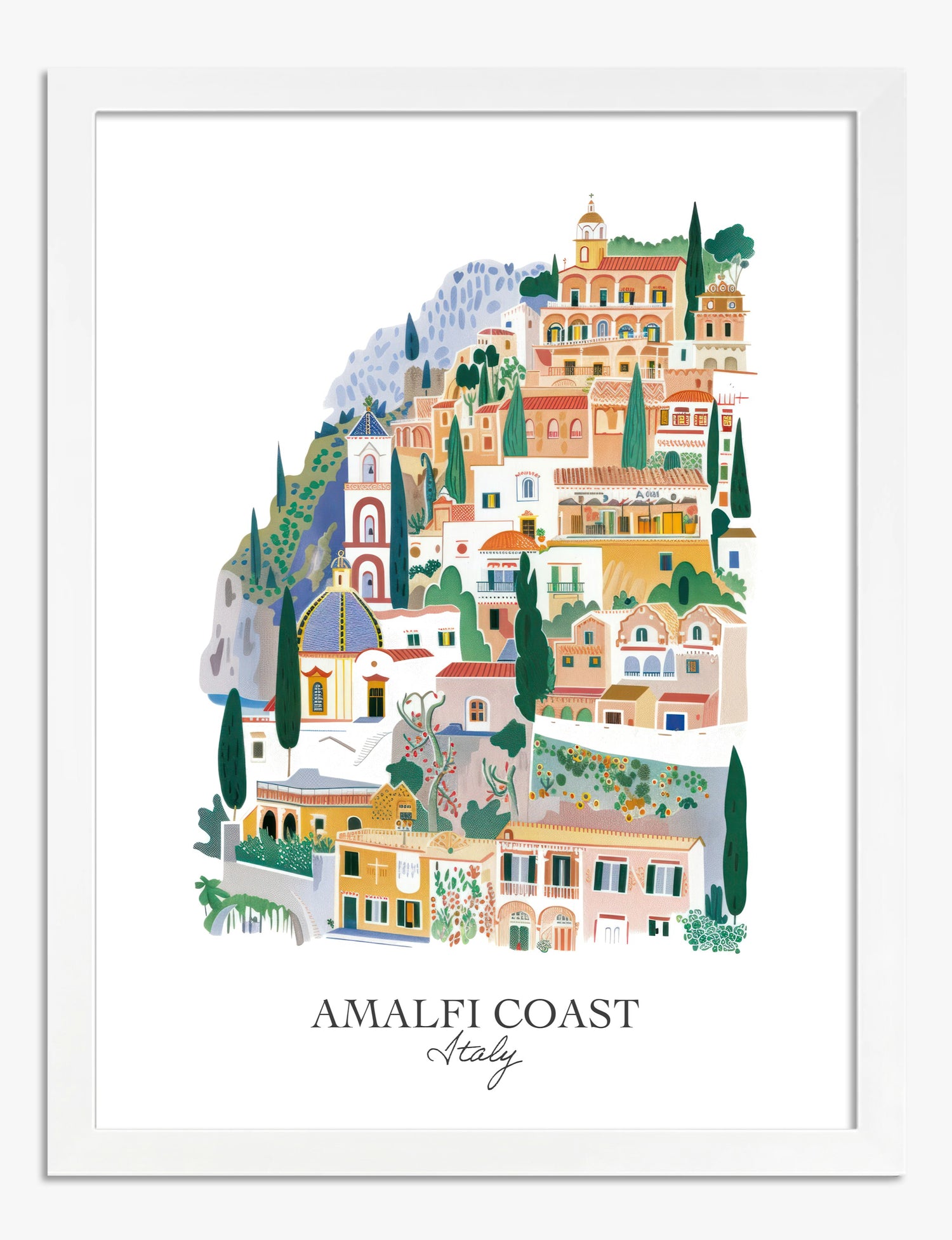 Amalfi Coast Charm Art Print - White