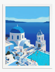 Santorini Poolside Views Art Print - White