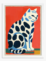 Spotted Blue Cat Pop Art Print White