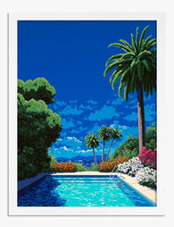 Palm Poolside Vista Art Print - White