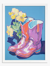 Vibrant Cowboy Boots Art Print - White