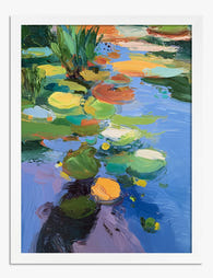 Monet Inspired Lily Pond Art Print White