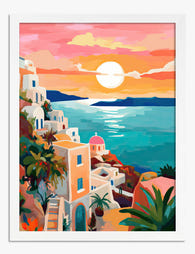 Santorini Sunset Escape Art Print - White