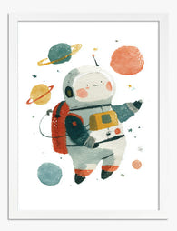 Playful Astronaut Adventure Art Print White
