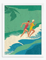 Running by the Waves Art Print White