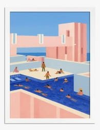 Pink Poolside Escape Art Print - White