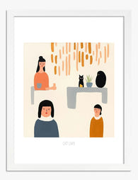 Cozy Cat Café Gathering Art Print White