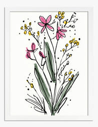 Pink Meadow Botanical Art Print - White