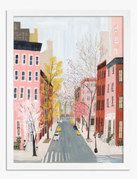 Pastel City Stroll Art Print - White