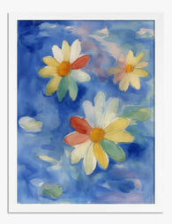 Whimsical Watercolor Daisies Art Print - White