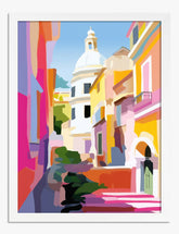 Vibrant Roman Streetscape Art Print White