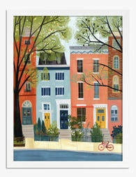 Colorful City Rowhouses Art Print - White