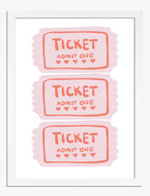 Admit One Pink Tickets Art Print - White