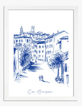Blue San Gimignano Art Print - White