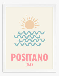Positano Sun & Waves Art Print - White