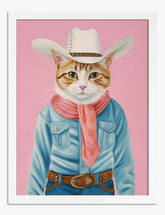 Cowboy Cat Charm Art Print - White